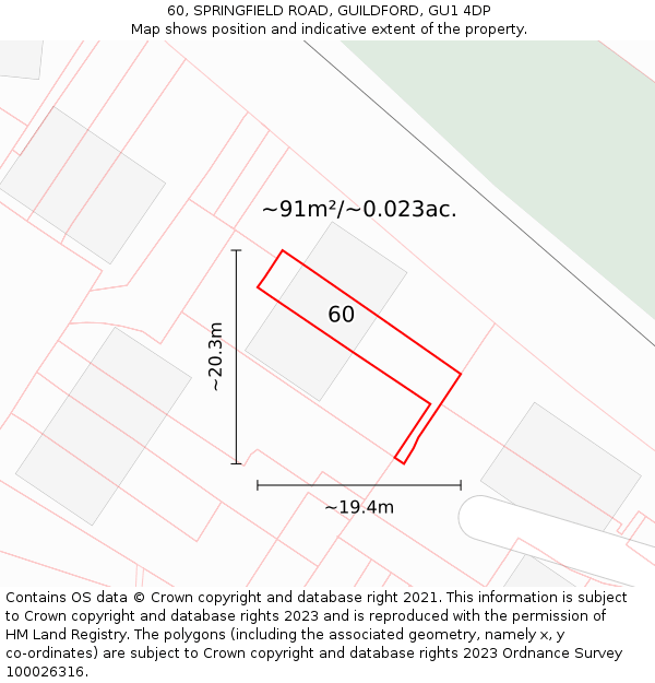 60, SPRINGFIELD ROAD, GUILDFORD, GU1 4DP: Plot and title map