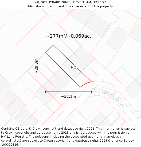 60, SPRINGPARK DRIVE, BECKENHAM, BR3 6QD: Plot and title map