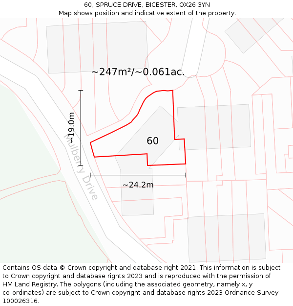 60, SPRUCE DRIVE, BICESTER, OX26 3YN: Plot and title map
