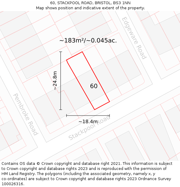60, STACKPOOL ROAD, BRISTOL, BS3 1NN: Plot and title map