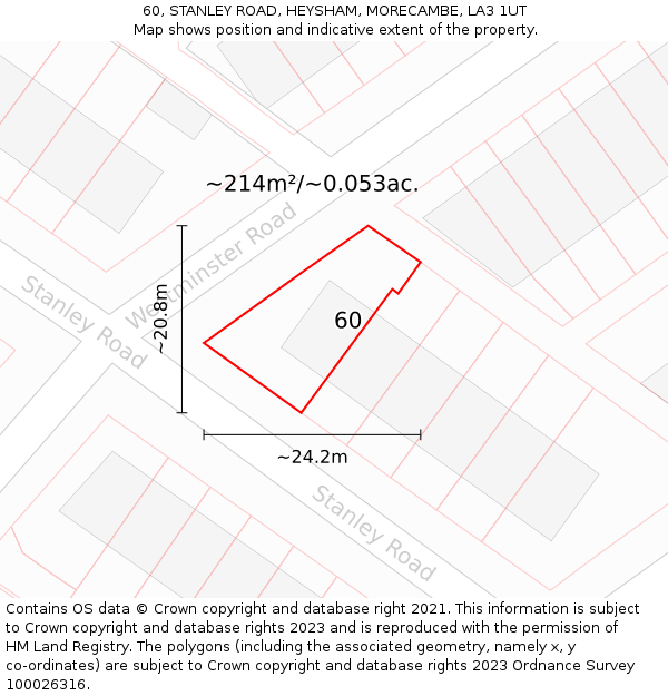 60, STANLEY ROAD, HEYSHAM, MORECAMBE, LA3 1UT: Plot and title map
