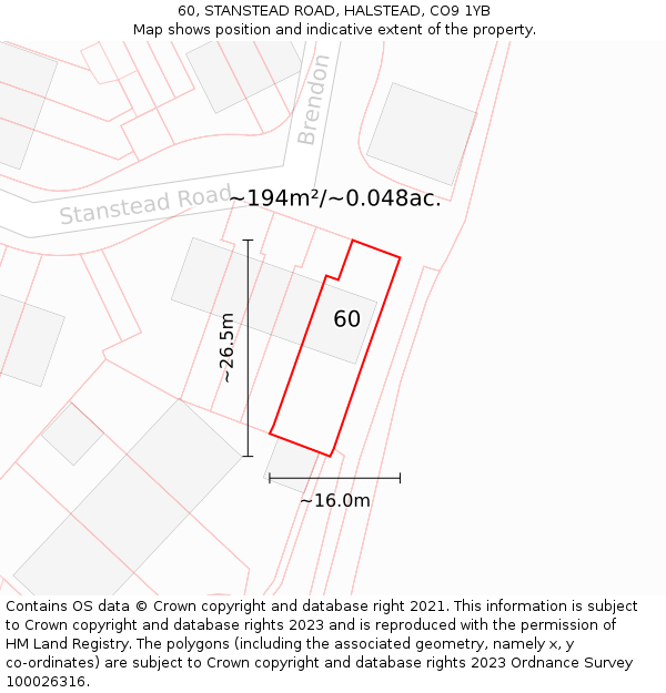 60, STANSTEAD ROAD, HALSTEAD, CO9 1YB: Plot and title map