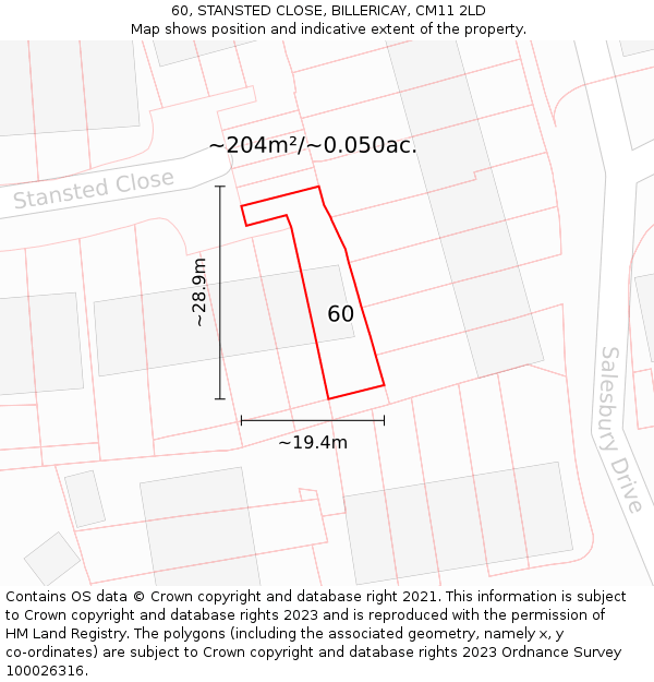 60, STANSTED CLOSE, BILLERICAY, CM11 2LD: Plot and title map