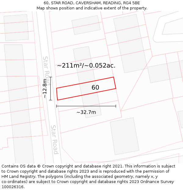 60, STAR ROAD, CAVERSHAM, READING, RG4 5BE: Plot and title map