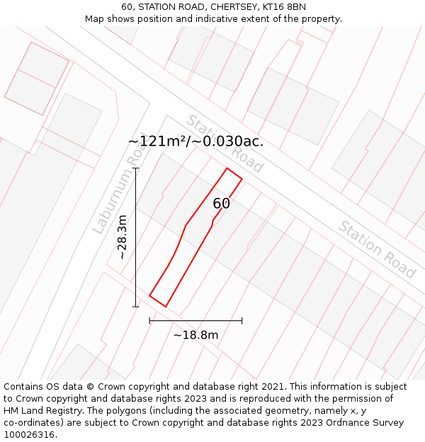 60, STATION ROAD, CHERTSEY, KT16 8BN: Plot and title map