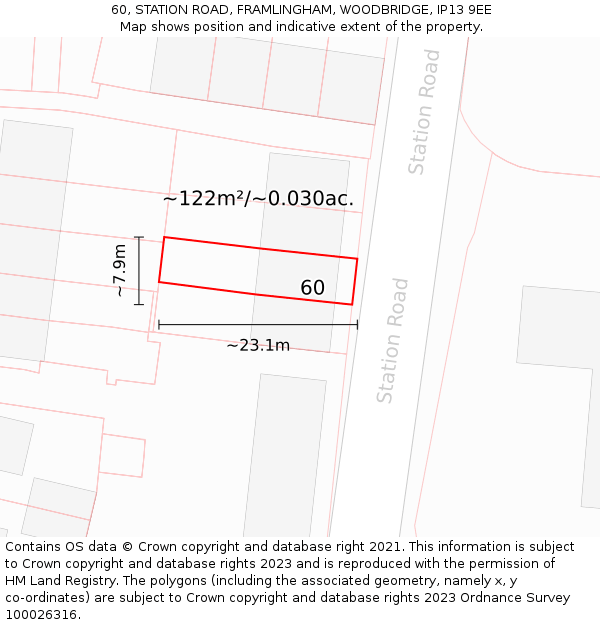 60, STATION ROAD, FRAMLINGHAM, WOODBRIDGE, IP13 9EE: Plot and title map