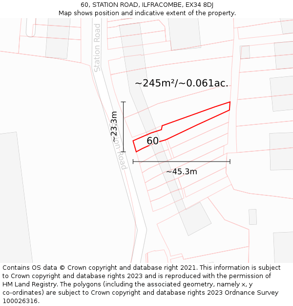 60, STATION ROAD, ILFRACOMBE, EX34 8DJ: Plot and title map