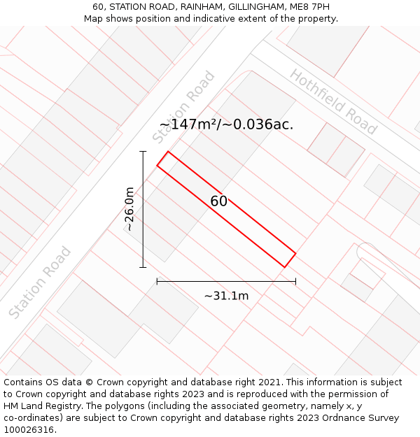 60, STATION ROAD, RAINHAM, GILLINGHAM, ME8 7PH: Plot and title map
