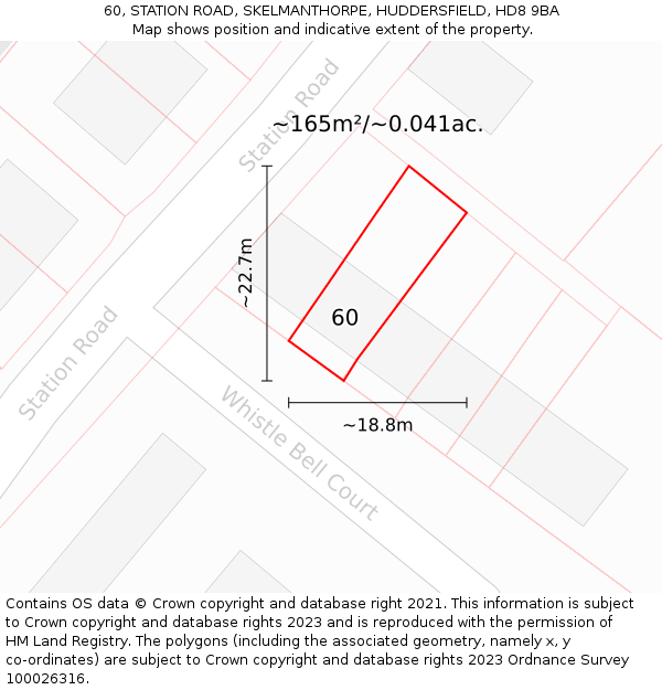60, STATION ROAD, SKELMANTHORPE, HUDDERSFIELD, HD8 9BA: Plot and title map