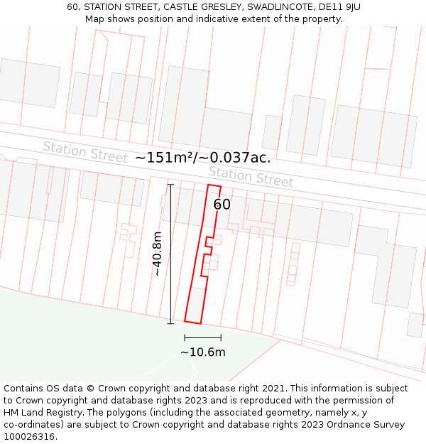 60, STATION STREET, CASTLE GRESLEY, SWADLINCOTE, DE11 9JU: Plot and title map