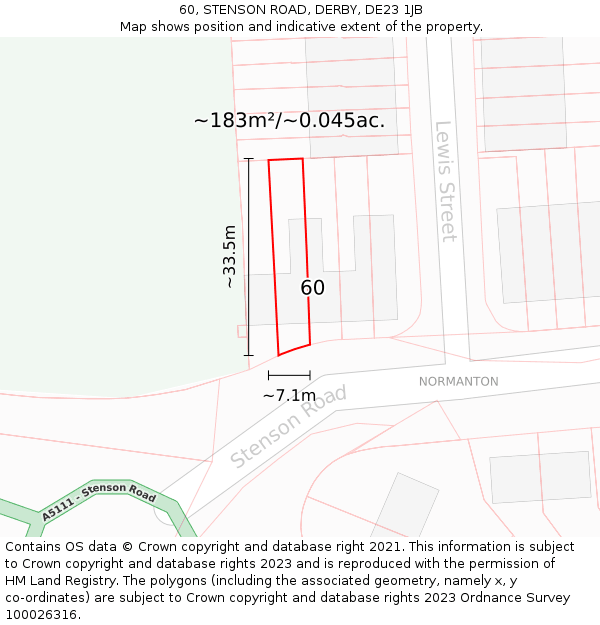 60, STENSON ROAD, DERBY, DE23 1JB: Plot and title map