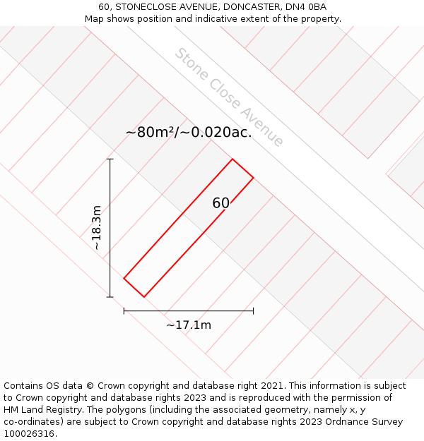 60, STONECLOSE AVENUE, DONCASTER, DN4 0BA: Plot and title map