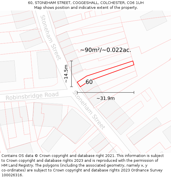 60, STONEHAM STREET, COGGESHALL, COLCHESTER, CO6 1UH: Plot and title map