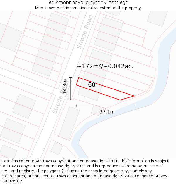 60, STRODE ROAD, CLEVEDON, BS21 6QE: Plot and title map