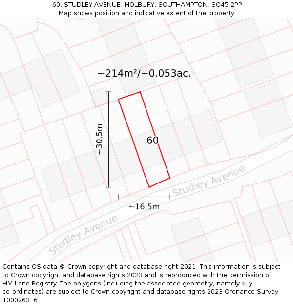 60, STUDLEY AVENUE, HOLBURY, SOUTHAMPTON, SO45 2PP: Plot and title map