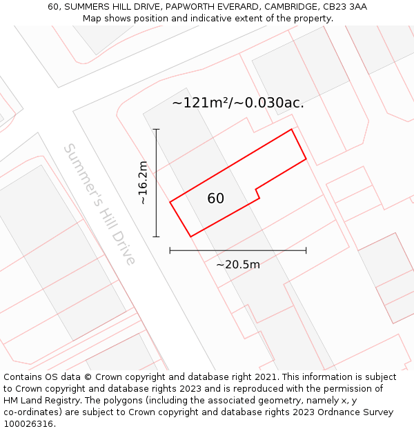 60, SUMMERS HILL DRIVE, PAPWORTH EVERARD, CAMBRIDGE, CB23 3AA: Plot and title map