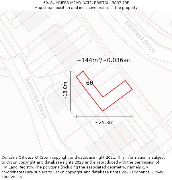 60, SUMMERS MEAD, YATE, BRISTOL, BS37 7RB: Plot and title map