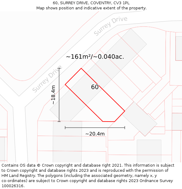 60, SURREY DRIVE, COVENTRY, CV3 1PL: Plot and title map