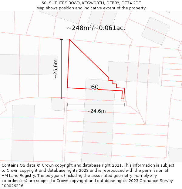 60, SUTHERS ROAD, KEGWORTH, DERBY, DE74 2DE: Plot and title map