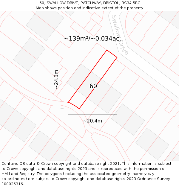 60, SWALLOW DRIVE, PATCHWAY, BRISTOL, BS34 5RG: Plot and title map