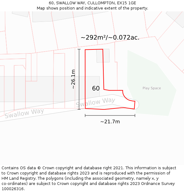 60, SWALLOW WAY, CULLOMPTON, EX15 1GE: Plot and title map