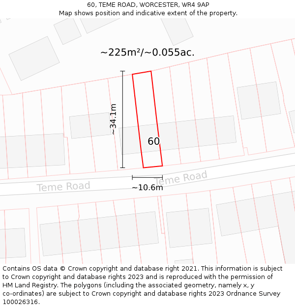60, TEME ROAD, WORCESTER, WR4 9AP: Plot and title map
