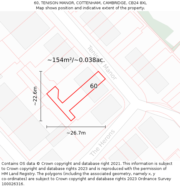 60, TENISON MANOR, COTTENHAM, CAMBRIDGE, CB24 8XL: Plot and title map