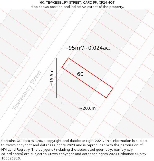 60, TEWKESBURY STREET, CARDIFF, CF24 4QT: Plot and title map