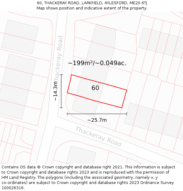 60, THACKERAY ROAD, LARKFIELD, AYLESFORD, ME20 6TJ: Plot and title map