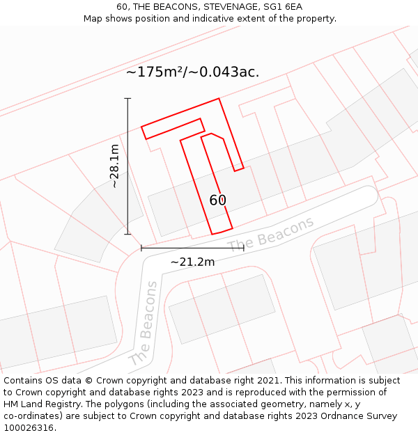 60, THE BEACONS, STEVENAGE, SG1 6EA: Plot and title map