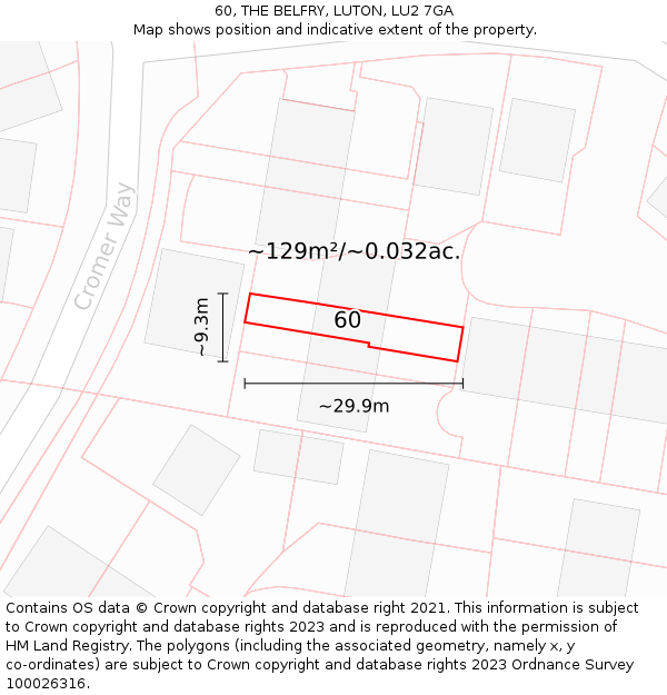 60, THE BELFRY, LUTON, LU2 7GA: Plot and title map
