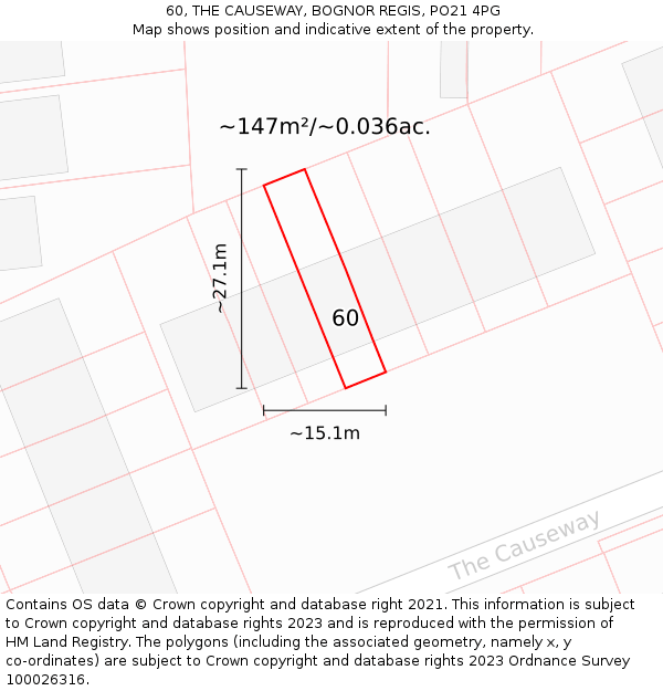 60, THE CAUSEWAY, BOGNOR REGIS, PO21 4PG: Plot and title map