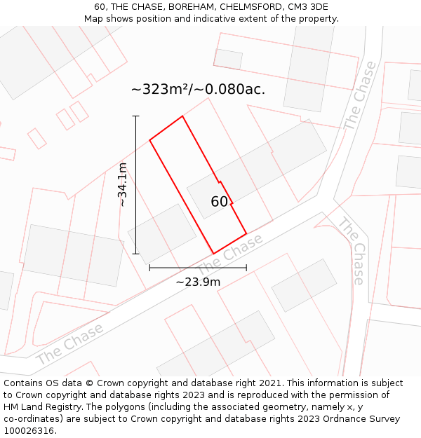 60, THE CHASE, BOREHAM, CHELMSFORD, CM3 3DE: Plot and title map