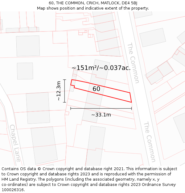 60, THE COMMON, CRICH, MATLOCK, DE4 5BJ: Plot and title map