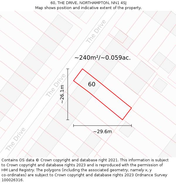 60, THE DRIVE, NORTHAMPTON, NN1 4SJ: Plot and title map