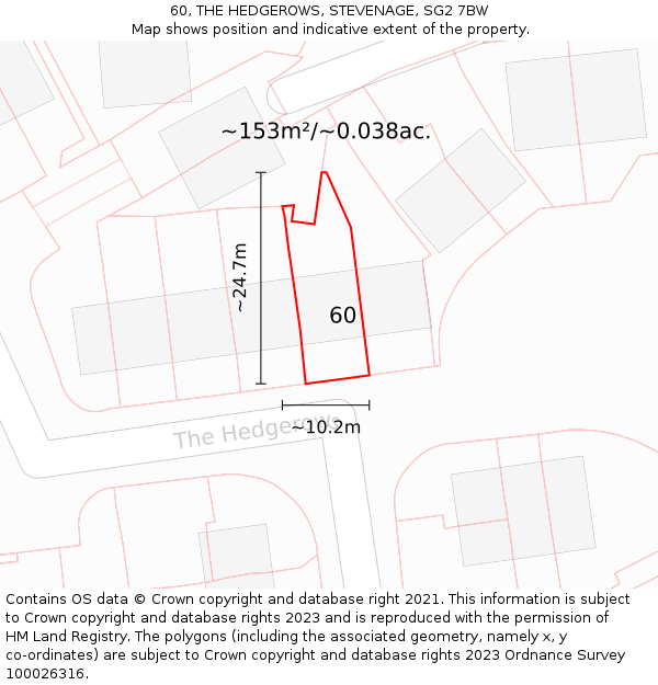 60, THE HEDGEROWS, STEVENAGE, SG2 7BW: Plot and title map