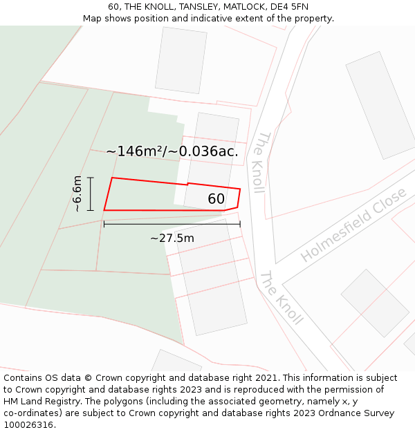 60, THE KNOLL, TANSLEY, MATLOCK, DE4 5FN: Plot and title map
