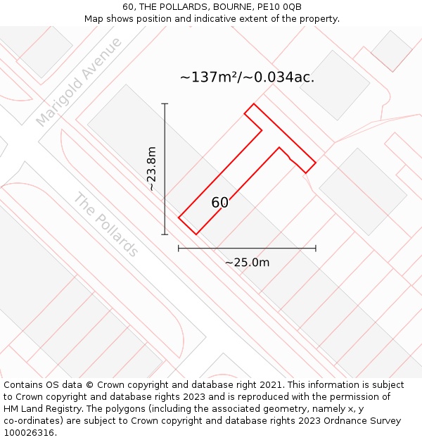60, THE POLLARDS, BOURNE, PE10 0QB: Plot and title map