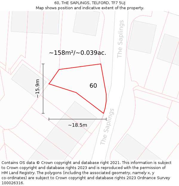 60, THE SAPLINGS, TELFORD, TF7 5UJ: Plot and title map