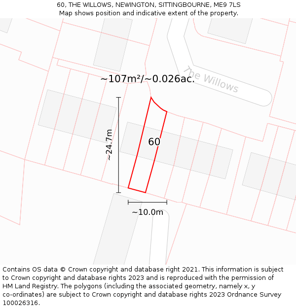 60, THE WILLOWS, NEWINGTON, SITTINGBOURNE, ME9 7LS: Plot and title map