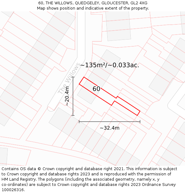 60, THE WILLOWS, QUEDGELEY, GLOUCESTER, GL2 4XG: Plot and title map