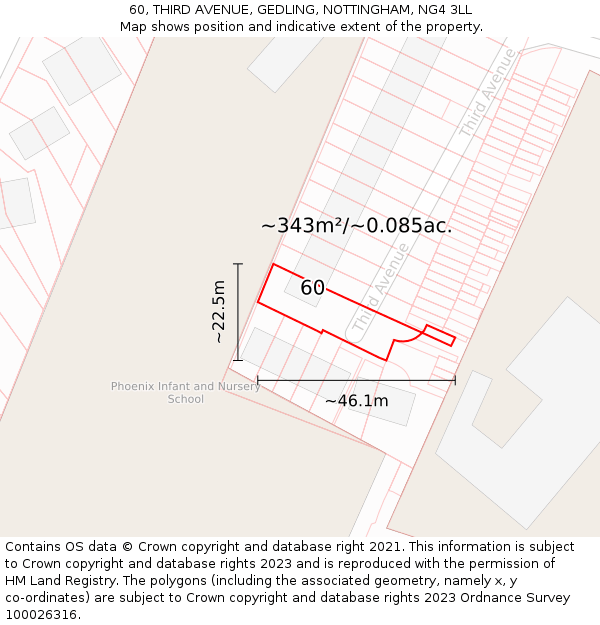 60, THIRD AVENUE, GEDLING, NOTTINGHAM, NG4 3LL: Plot and title map