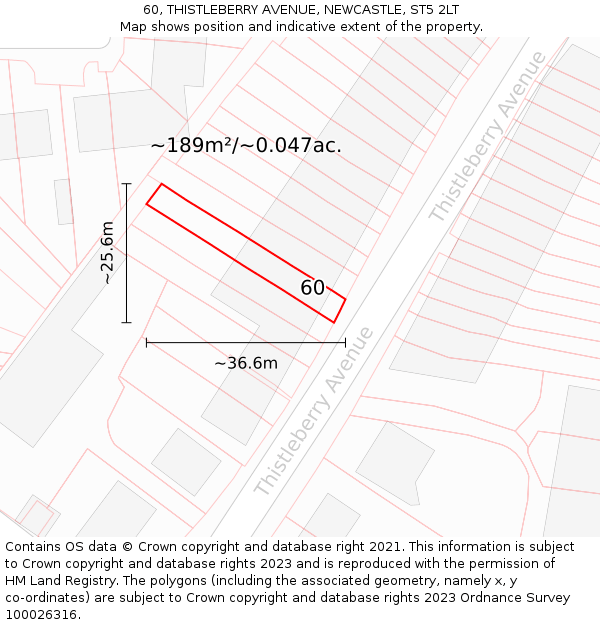 60, THISTLEBERRY AVENUE, NEWCASTLE, ST5 2LT: Plot and title map