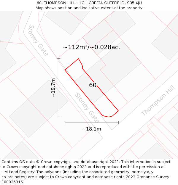 60, THOMPSON HILL, HIGH GREEN, SHEFFIELD, S35 4JU: Plot and title map