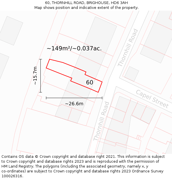 60, THORNHILL ROAD, BRIGHOUSE, HD6 3AH: Plot and title map