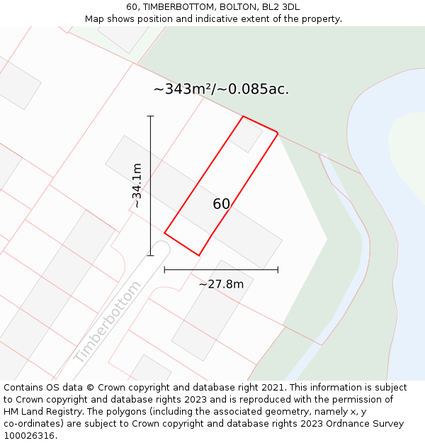 60, TIMBERBOTTOM, BOLTON, BL2 3DL: Plot and title map