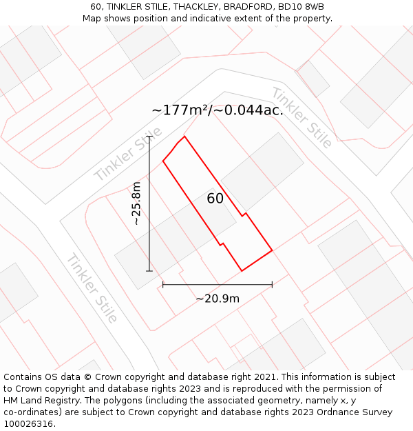 60, TINKLER STILE, THACKLEY, BRADFORD, BD10 8WB: Plot and title map