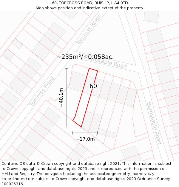 60, TORCROSS ROAD, RUISLIP, HA4 0TD: Plot and title map