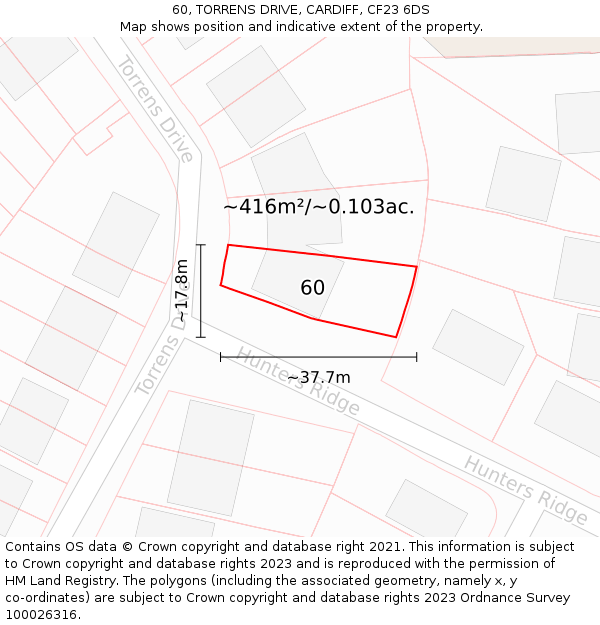 60, TORRENS DRIVE, CARDIFF, CF23 6DS: Plot and title map