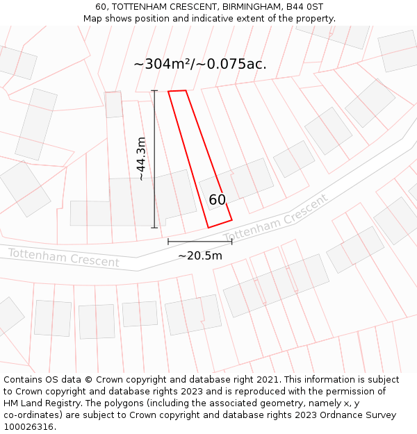 60, TOTTENHAM CRESCENT, BIRMINGHAM, B44 0ST: Plot and title map